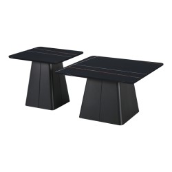 Τραπέζια σαλονιού Square  σετ 2 τεμ μέταλλο-sintered stone σε μαύρο μαρμάρου