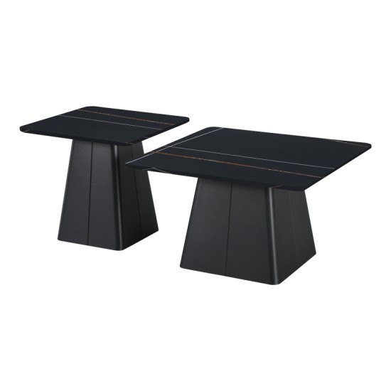 Τραπέζια σαλονιού Square  σετ 2 τεμ μέταλλο-sintered stone σε μαύρο μαρμάρου