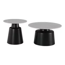 Τραπέζια σαλονιού Dualis  σετ 2 τεμ μαυρο μέταλλο-sintered stone σε γκρι μαρμάρου