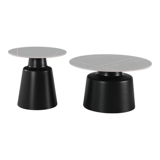 Τραπέζια σαλονιού Dualis  σετ 2 τεμ μαυρο μέταλλο-sintered stone σε γκρι μαρμάρου