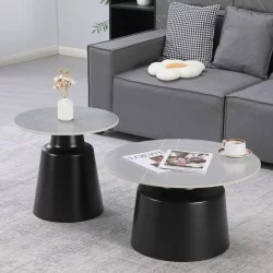 Τραπέζια σαλονιού Dualis  σετ 2 τεμ μαυρο μέταλλο-sintered stone σε γκρι μαρμάρου