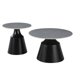 Τραπέζια σαλονιού Sculpt  σετ 2τεμ μέταλλο μαύρο- sintered stone γκρι μάρμαρο