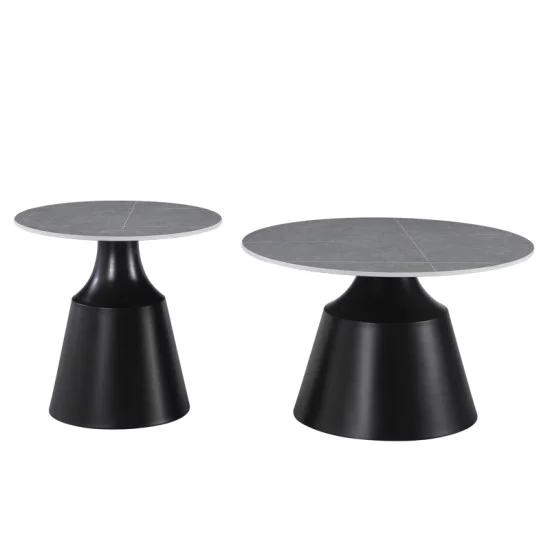 Τραπέζια σαλονιού Sculpt  σετ 2τεμ μέταλλο μαύρο- sintered stone γκρι μάρμαρο