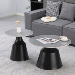 Τραπέζια σαλονιού Sculpt  σετ 2τεμ μέταλλο μαύρο- sintered stone γκρι μάρμαρο