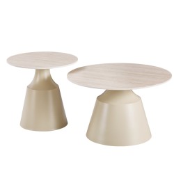 Τραπέζια σαλονιού Sculpt  σετ 2τεμ μέταλλο cappuccino- sintered stone σε όψης τραβερτίνης