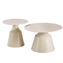 Τραπέζια σαλονιού Sculpt  σετ 2τεμ μέταλλο cappuccino- sintered stone σε όψης τραβερτίνης