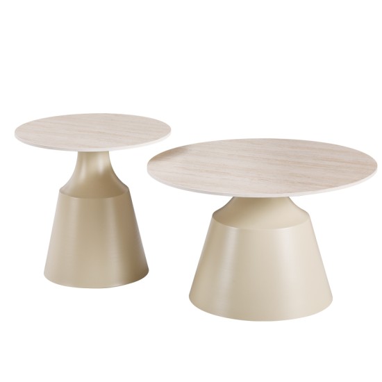 Τραπέζια σαλονιού Sculpt  σετ 2τεμ μέταλλο cappuccino- sintered stone σε όψης τραβερτίνης