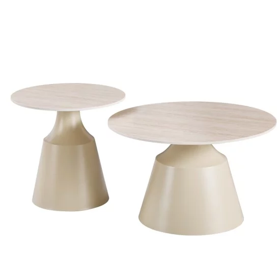 Τραπέζια σαλονιού Sculpt  σετ 2τεμ μέταλλο cappuccino- sintered stone σε όψης τραβερτίνης