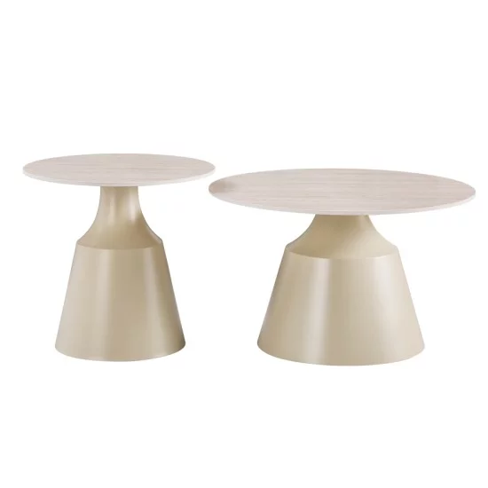 Τραπέζια σαλονιού Sculpt  σετ 2τεμ μέταλλο cappuccino- sintered stone σε όψης τραβερτίνης