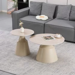 Τραπέζια σαλονιού Sculpt  σετ 2τεμ μέταλλο cappuccino- sintered stone σε όψης τραβερτίνης