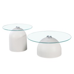Τραπέζια σαλονιού Barel  σετ 2τεμ μέταλλο λευκο- clear glass