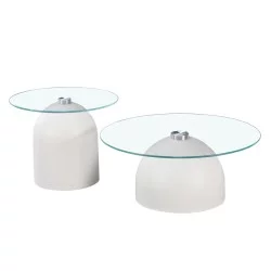 Τραπέζια σαλονιού Barel  σετ 2τεμ μέταλλο λευκο- clear glass