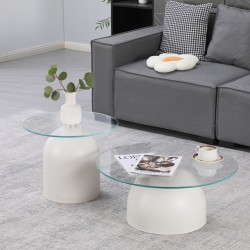 Τραπέζια σαλονιού Barel  σετ 2τεμ μέταλλο λευκο- clear glass