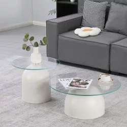 Τραπέζια σαλονιού Barel  σετ 2τεμ μέταλλο λευκο- clear glass