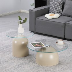 Τραπέζια σαλονιού Barel  σετ 2τεμ μέταλλο cappuccino- clear glass