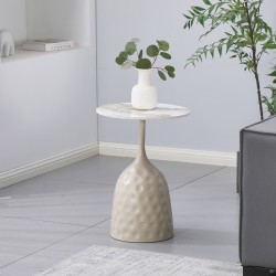 Βοηθητικό τραπέζι Amphora  μέταλλο cappuccino- τραβερτίνα με όψη μαρμάρου Φ40x60εκ
