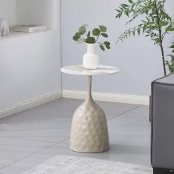 Βοηθητικό τραπέζι Amphora  μέταλλο cappuccino- τραβερτίνα με όψη μαρμάρου Φ40x60εκ