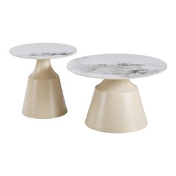 Τραπέζια σαλονιού Sculpt  σετ 2τεμ μέταλλο cappuccino- sintered stone λευκό μαρμάρου