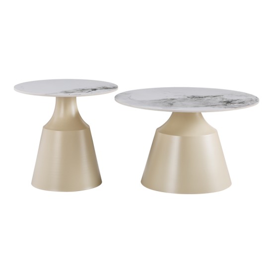 Τραπέζια σαλονιού Sculpt  σετ 2τεμ μέταλλο cappuccino- sintered stone λευκό μαρμάρου