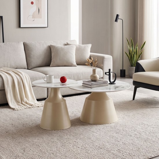 Τραπέζια σαλονιού Sculpt  σετ 2τεμ μέταλλο cappuccino- sintered stone λευκό μαρμάρου