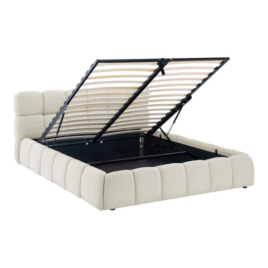 Κρεβάτι Jeby  ύφασμα σε κρεμ απόχρωση με αποθηκευτικό χώρο 160x200εκ