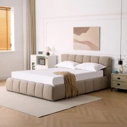 Κρεβάτι Jeby  ύφασμα σε μπεζ απόχρωση με αποθηκευτικό χώρο 160x200εκ