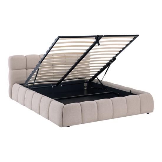 Κρεβάτι Jeby  ύφασμα σε μπεζ απόχρωση με αποθηκευτικό χώρο 160x200εκ