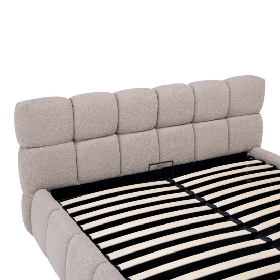 Κρεβάτι Jeby  ύφασμα σε μπεζ απόχρωση με αποθηκευτικό χώρο 160x200εκ