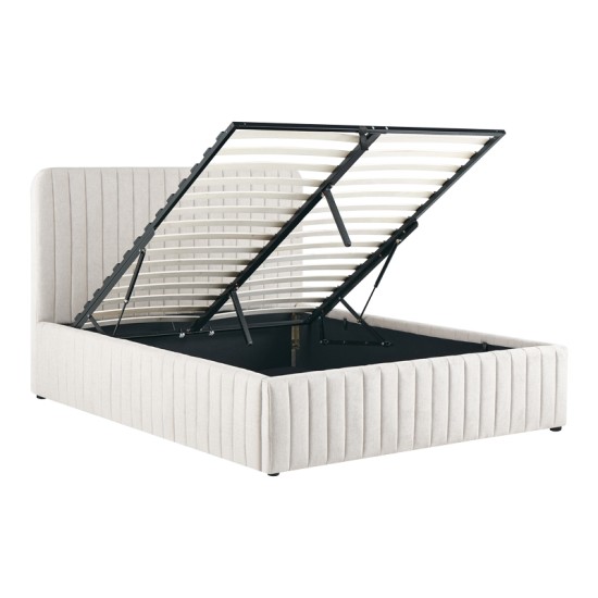 Κρεβάτι διπλό Zilin  ύφασμα μπεζ με αποθηκευτικό χώρο 160x200εκ