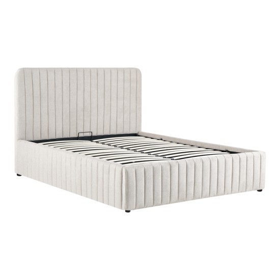 Κρεβάτι διπλό Zilin  ύφασμα μπεζ με αποθηκευτικό χώρο 160x200εκ