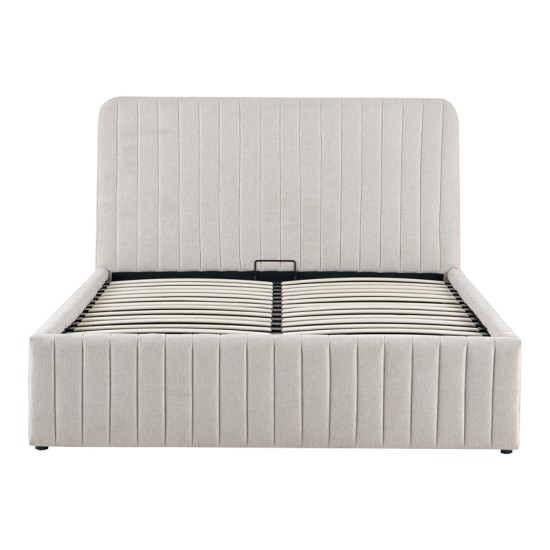 Κρεβάτι διπλό Zilin  ύφασμα μπεζ με αποθηκευτικό χώρο 160x200εκ