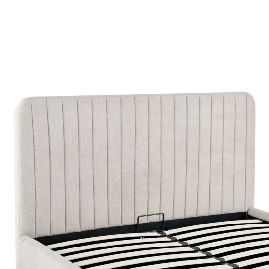 Κρεβάτι διπλό Zilin  ύφασμα μπεζ με αποθηκευτικό χώρο 160x200εκ