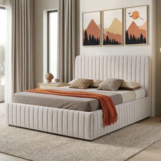 Κρεβάτι διπλό Zilin  ύφασμα μπεζ με αποθηκευτικό χώρο 160x200εκ