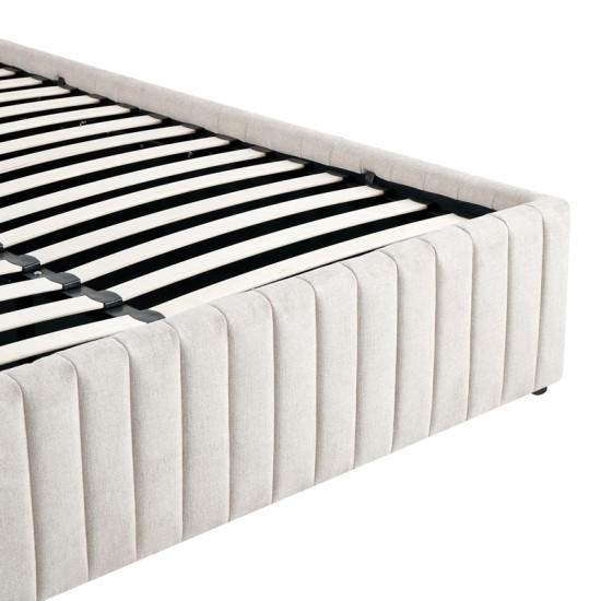 Κρεβάτι διπλό Zilin  ύφασμα μπεζ με αποθηκευτικό χώρο 160x200εκ