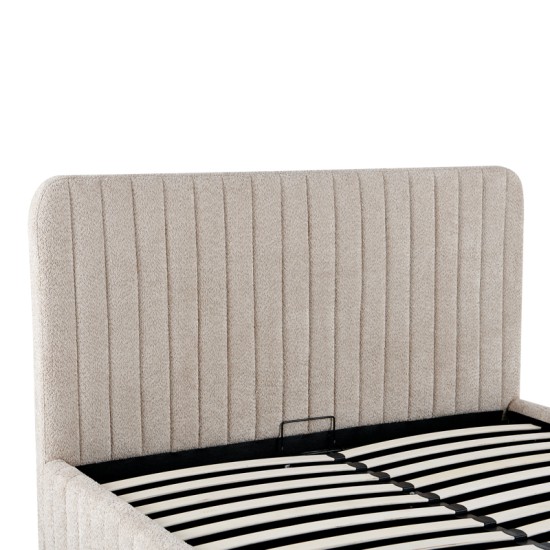 Κρεβάτι διπλό Zilin  ύφασμα μπουκλε μπεζ με αποθηκευτικό χώρο 160x200εκ