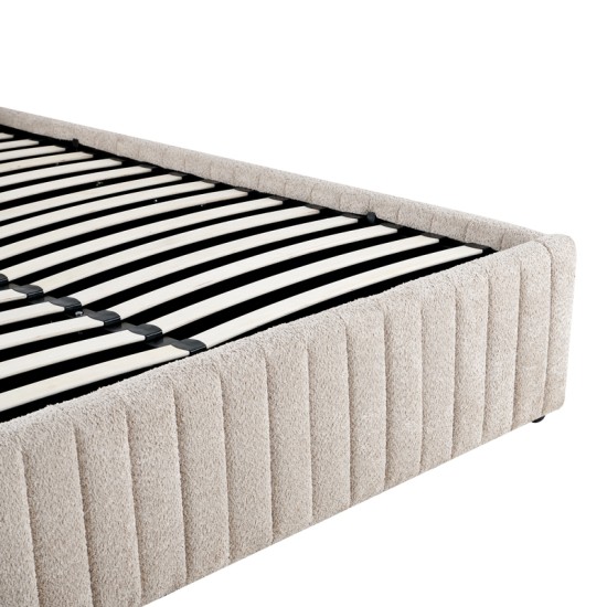 Κρεβάτι διπλό Zilin  ύφασμα μπουκλε μπεζ με αποθηκευτικό χώρο 160x200εκ