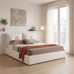 Κρεβάτι διπλό Dorma  με αποθηκευτικό χώρο εκρού ύφασμα 160x200εκ