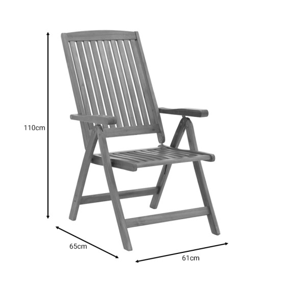 Πολυθρόνα 5 θέσεων Zerco  πτυσσόμενη ξύλο ακακίας φυσικό 61x65x110εκ Model: 282-000006