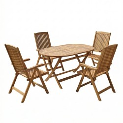 Τραπεζαρία Zerco-Falov  σετ 5τεμ φυσικό μασίφ ξύλο ακακίας 130x80x72εκ