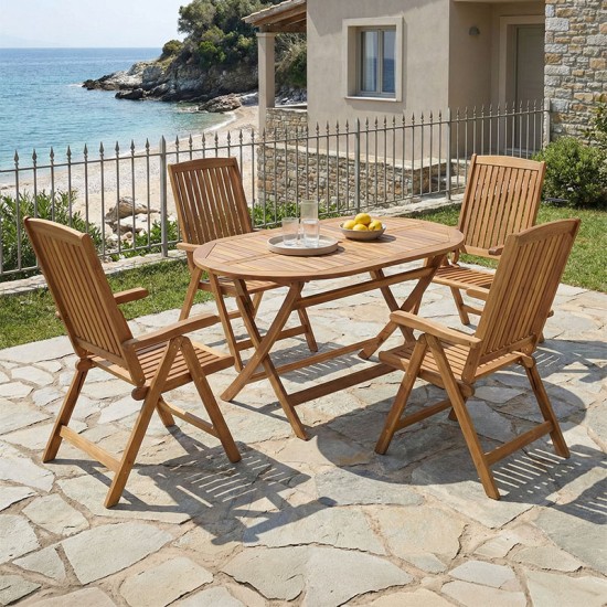 Τραπεζαρία Zerco-Falov  σετ 5τεμ φυσικό μασίφ ξύλο ακακίας 130x80x72εκ