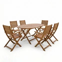 Τραπεζαρία Gorpo-Falov  σετ 7τεμ φυσικό μασίφ ξύλο ακακίας 130x80x72εκ