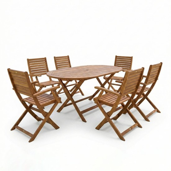 Τραπεζαρία Gorpo-Falov  σετ 7τεμ φυσικό μασίφ ξύλο ακακίας 130x80x72εκ