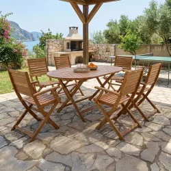 Τραπεζαρία Gorpo-Falov  σετ 7τεμ φυσικό μασίφ ξύλο ακακίας 130x80x72εκ