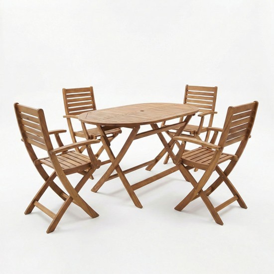 Τραπεζαρία Gorpo-Falov  σετ 5τεμ φυσικό μασίφ ξύλο ακακίας 130x80x72εκ