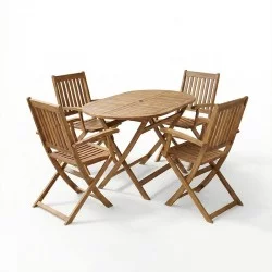 Τραπεζαρία Joter-Falov  σετ 5τεμ φυσικό μασίφ ξύλο ακακίας 130x80x72εκ