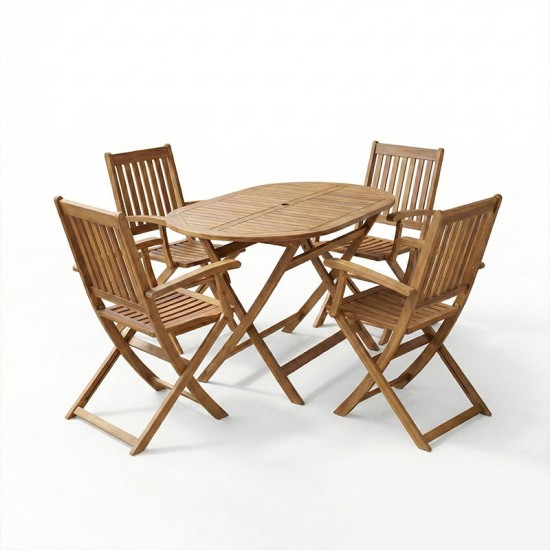 Τραπεζαρία Joter-Falov  σετ 5τεμ φυσικό μασίφ ξύλο ακακίας 130x80x72εκ