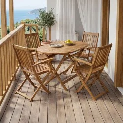 Τραπεζαρία Joter-Falov  σετ 5τεμ φυσικό μασίφ ξύλο ακακίας 130x80x72εκ