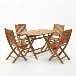 Τραπεζαρία Recofly-Falov  σετ 5τεμ φυσικό μασίφ ξύλο ακακίας 130x80x72εκ