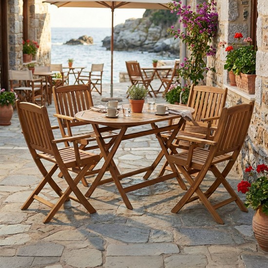 Τραπεζαρία Recofly-Falov  σετ 5τεμ φυσικό μασίφ ξύλο ακακίας 130x80x72εκ