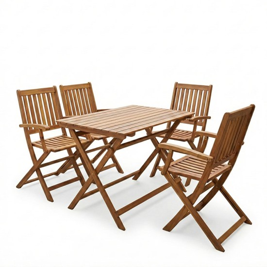 Τραπεζαρία Joter-Jaybo  σετ 5τεμ πτυσσόμενο φυσικό μασίφ ξύλο ακακίας 100x65x72εκ